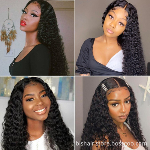 BIS Wholesale The Cheapest Vendor Natural Black 4x4 Lace wigs For Black Women 100% human hair lace frontal deep wave wig